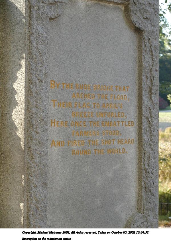 Inscription on the minuteman statue