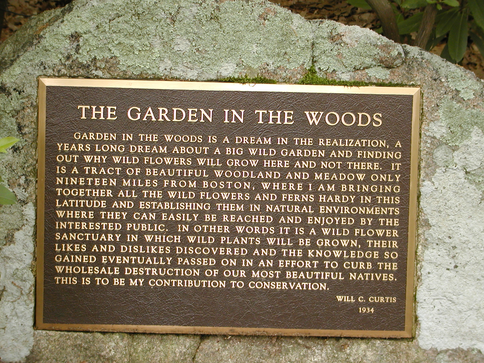 Garden in the Woods plaque