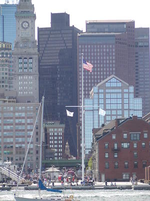 Old state house dwarfed by modern buildings