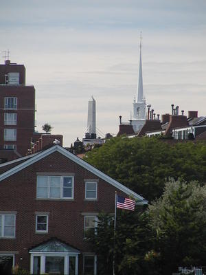 Old North steeple & Bunker Hill monument rise above the buildings