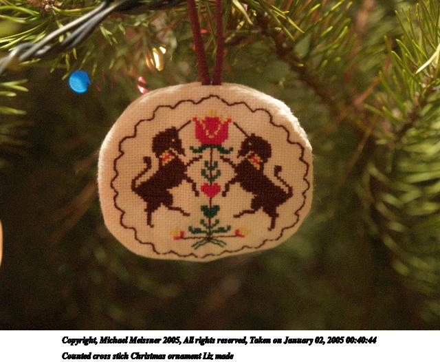 Counted cross stich Christmas ornament Liz made