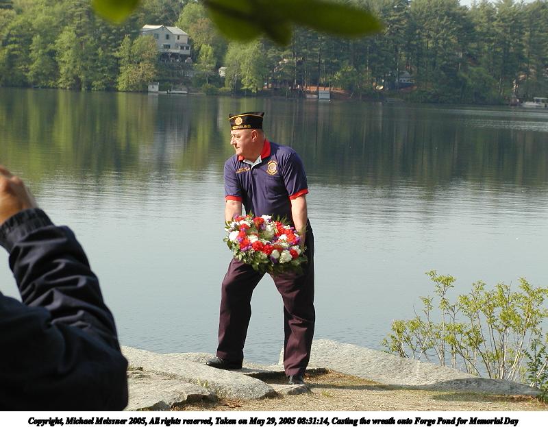 Casting the wreath onto Forge Pond for Memorial Day