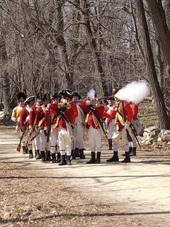 The redcoats fire back