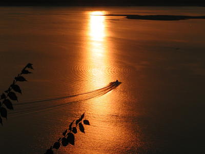 Sunset boat wake