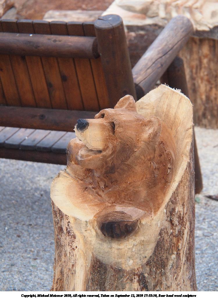 Bear head wood sculpture