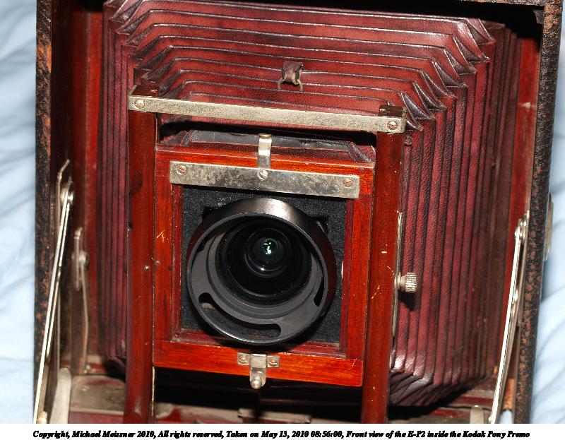 Front view of the E-P2 inside the Kodak Pony Premo