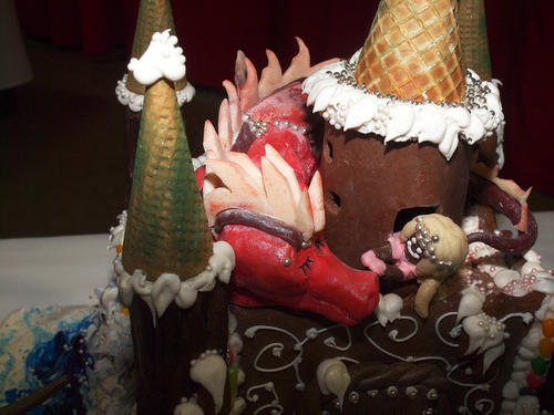 Dragon and princess gingerbread house detail