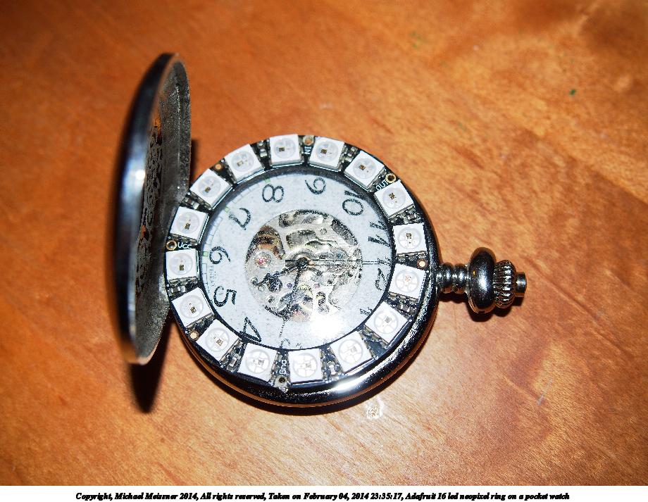 Adafruit 16 led neopixel ring on a pocket watch