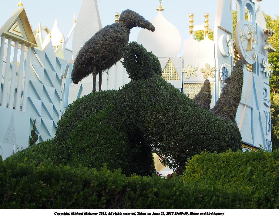 Rhino and bird topiary