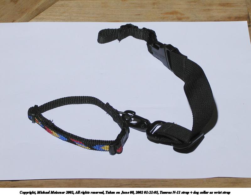 Tamrac N-11 strap + dog collar as wrist strap