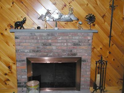 Fireplace and sculpture