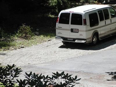 Detail of the gravel van parking area