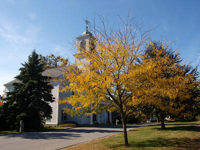 Harvard church in fall