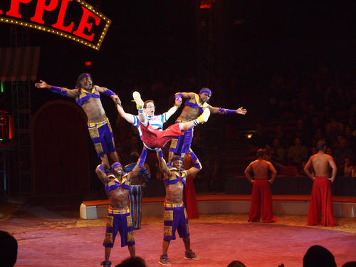 Acrobats and clown