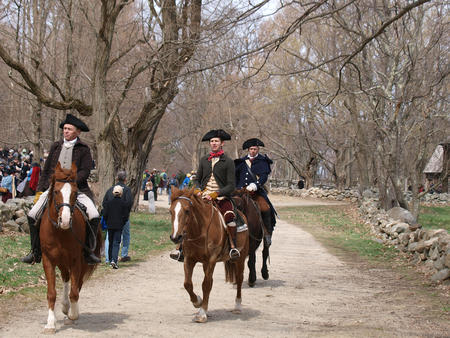 Colonist officers with horses