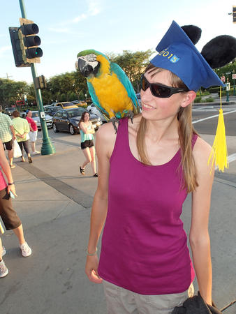 Capri with a macaw outside of Disneyland #3