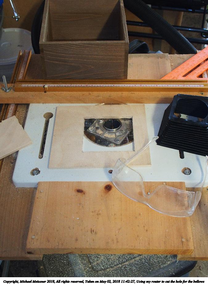 Using my router to cut the hole for the bellows