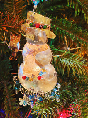 Owl and snowman ornament