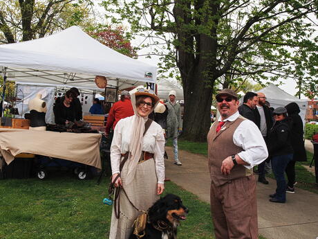 Steampunk couple and dog