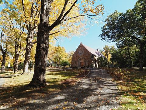 The chapel at the West Parish Garden Cemetery in fall #2