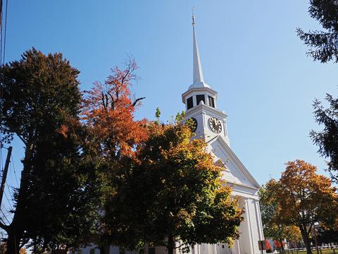 Groton church in fall