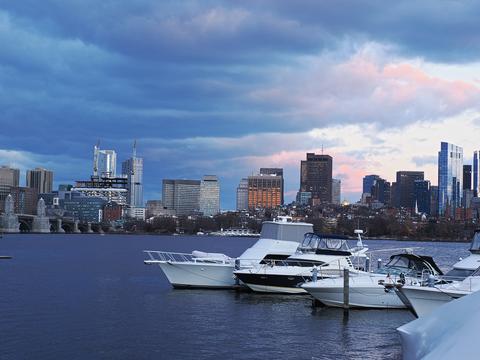 Boston view from Cambridge with clouds