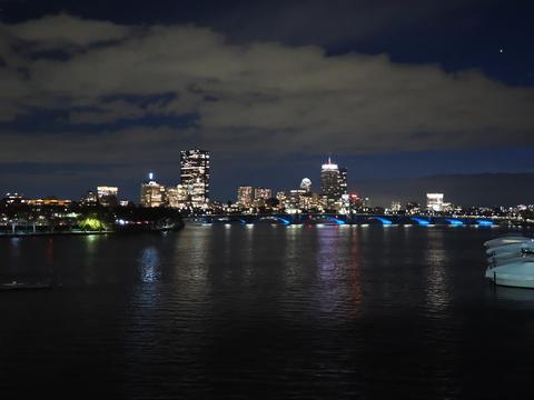 Boston at night from the Museum of Science parking lot