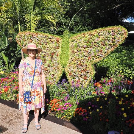 Liz with a butterfly topiary