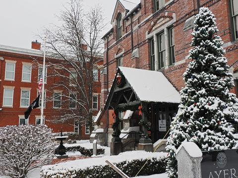 Ayer town hall in winter