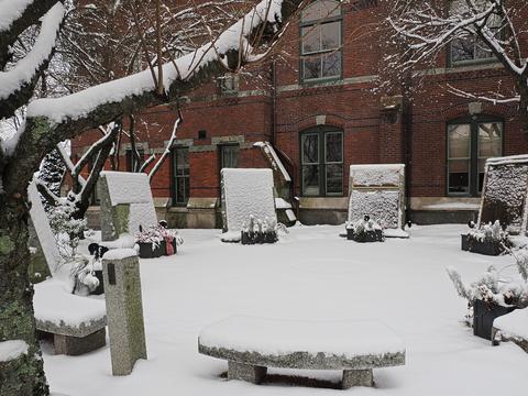 Snow covered memorials