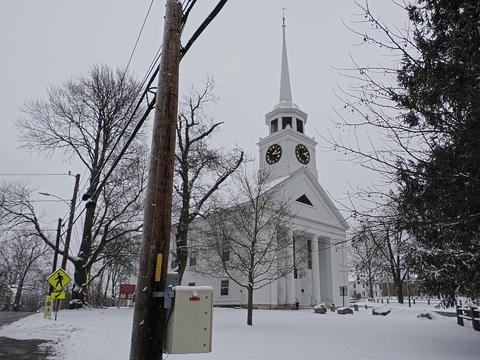 Groton church in snow