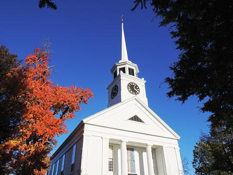Groton church in fall
