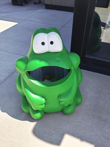 Frog trash can on the New York throughway
