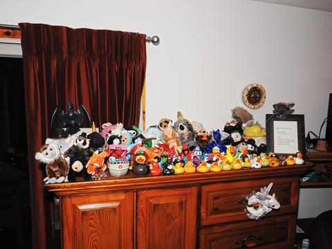 My stuffed animals arranged by our cleaner Anna