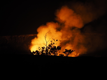 Hawaiian volcano at night